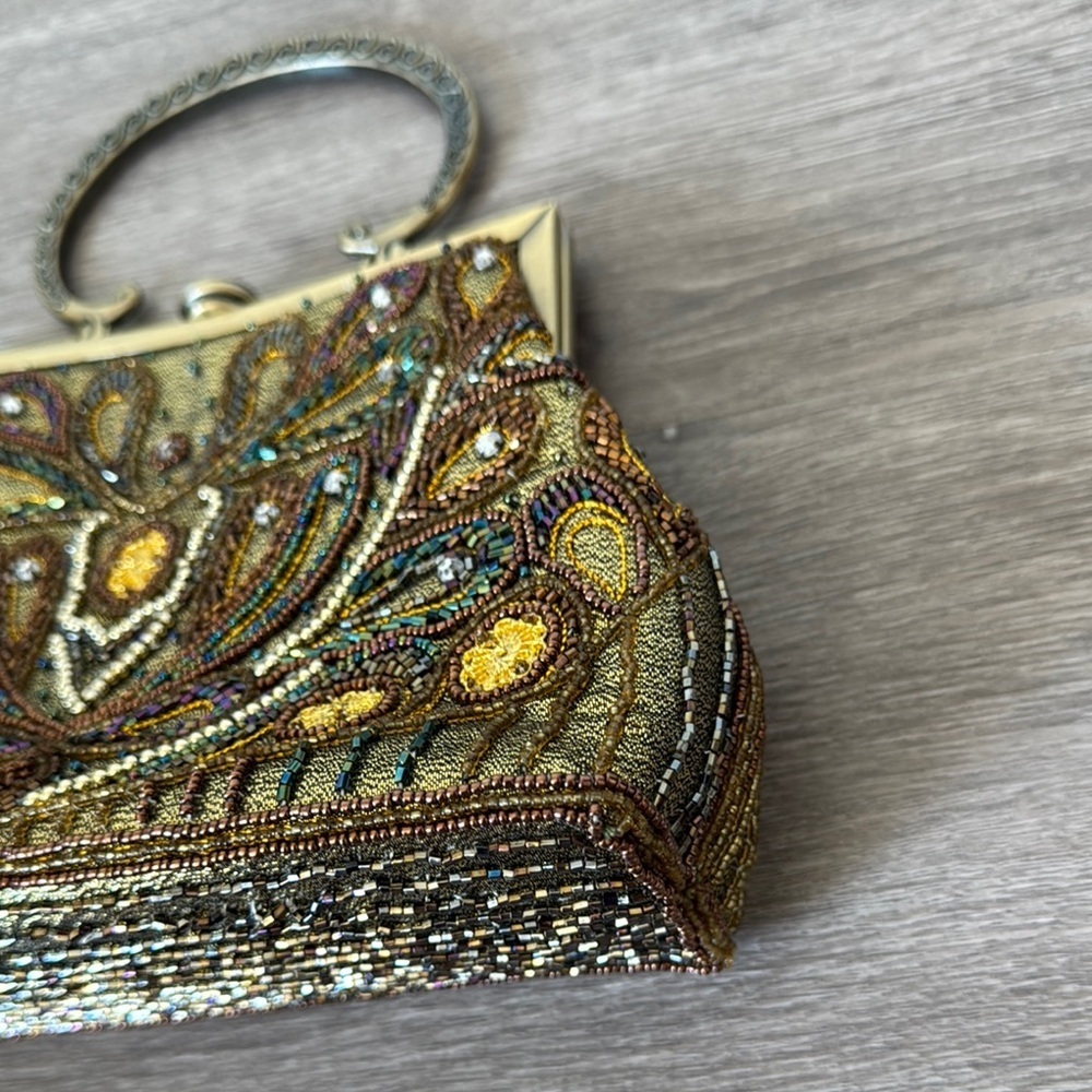 Beaded Handbag with Gold and Brown Accents - Picture 4 of 16